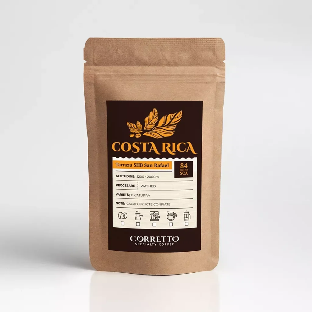 de Specialitate Corretto, Costa Rica Tarrazu SHB San Rafael, Washed, 100% Arabica, 84 puncte SCA