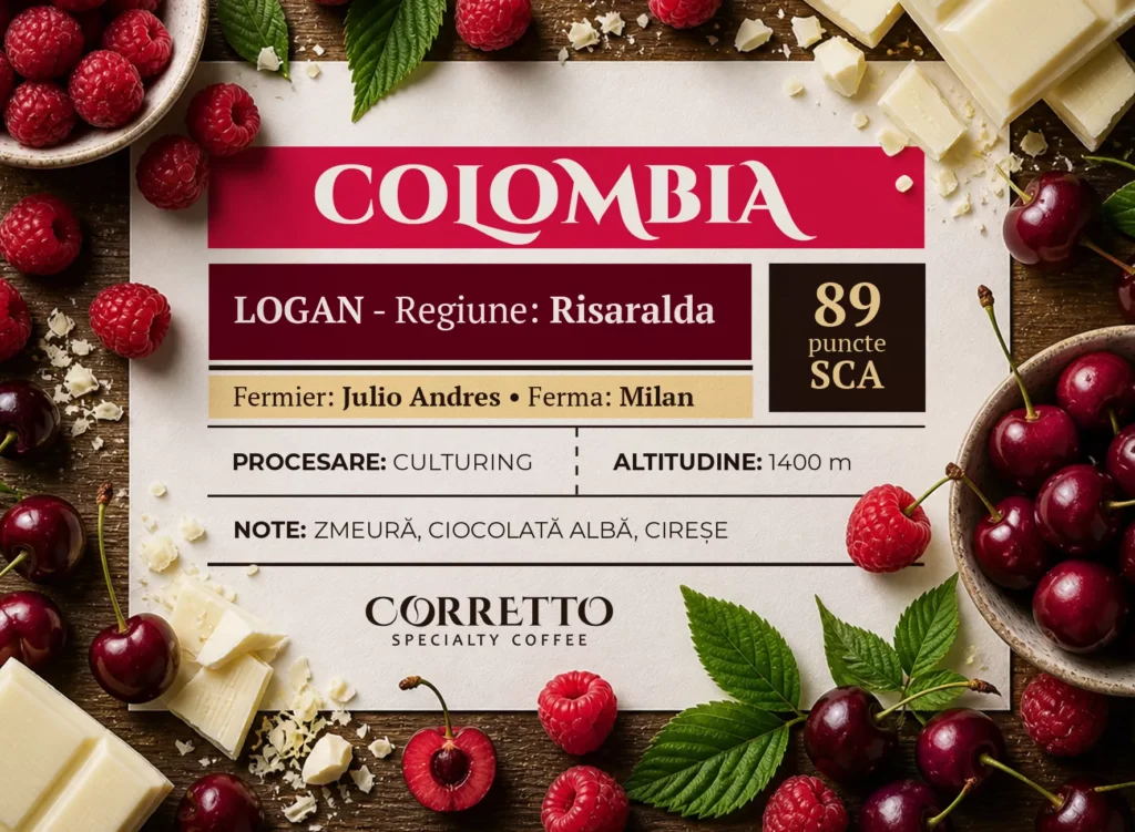 de Specialitate Corretto, Columbia Risaralda Logan, Culturing, 100% Arabica, 89 puncte SCA 2