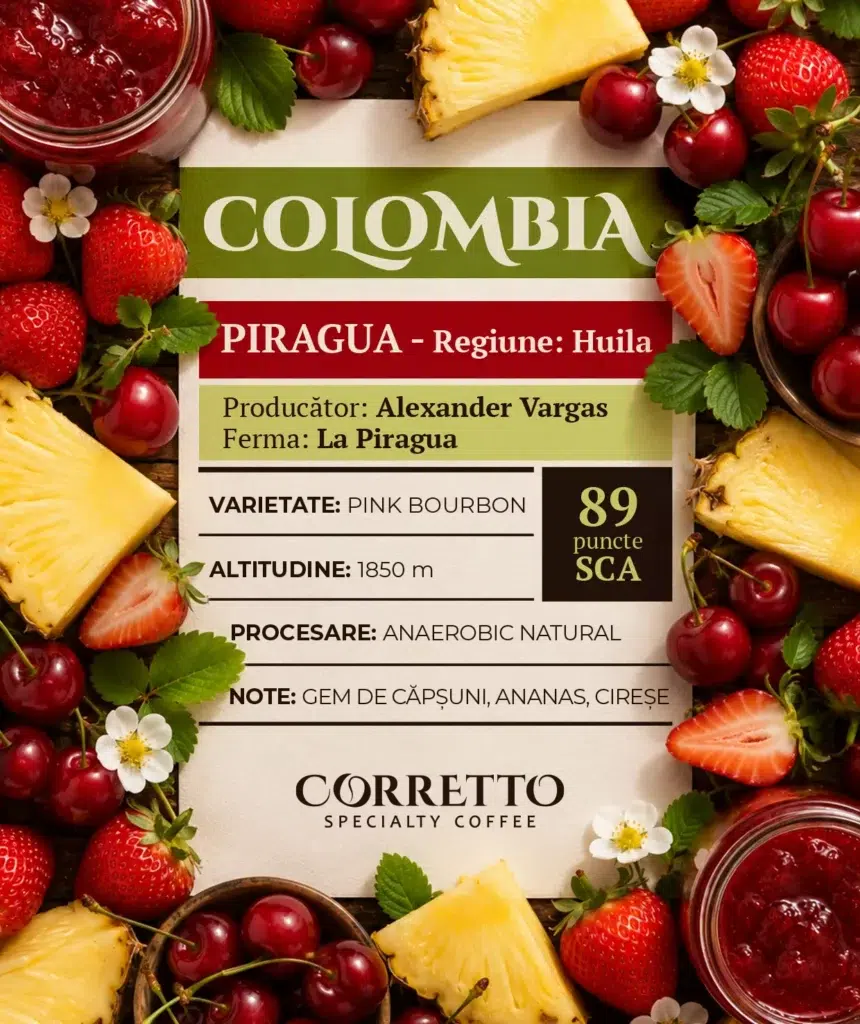 de Specialitate Corretto, Columbia Huila Piragua, 100% Arabica, 89 puncte SCA 2