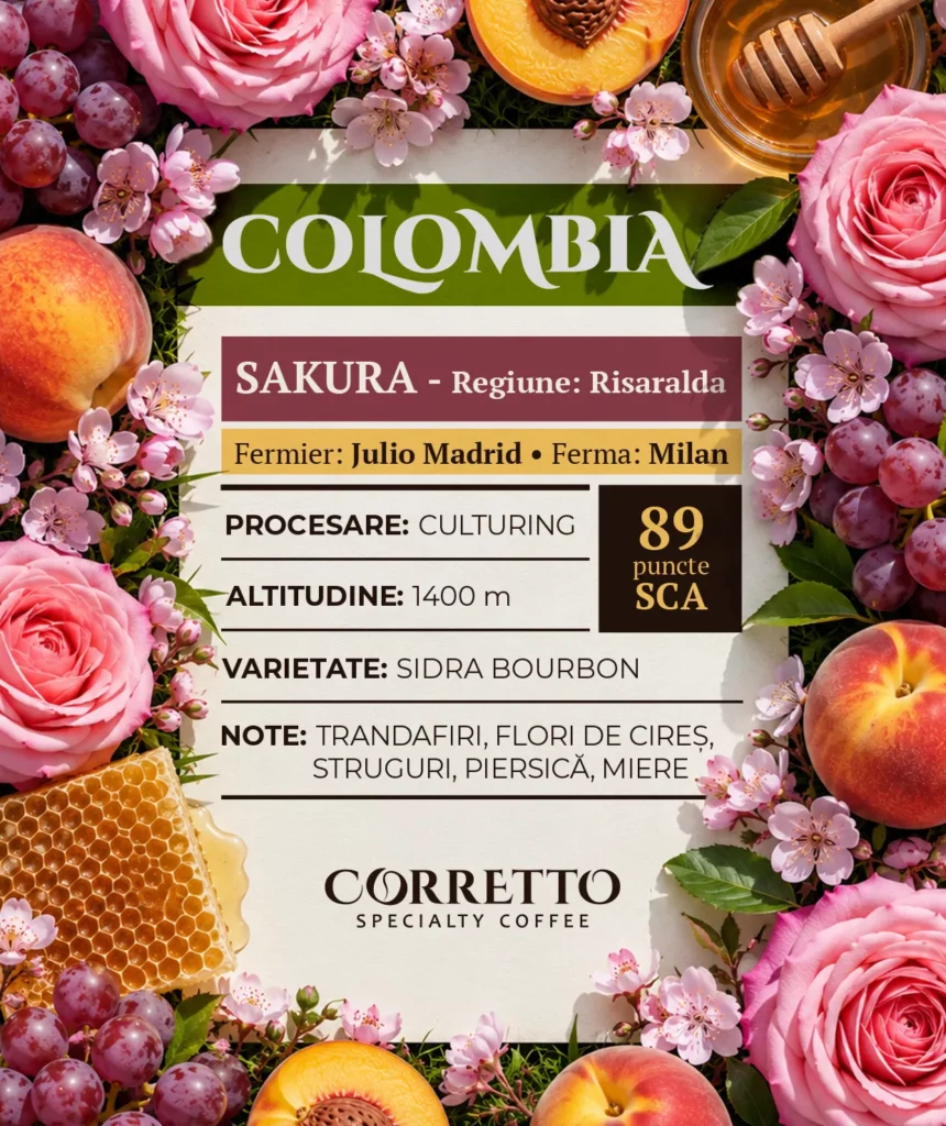 de Specialitate Corretto, Columbia Risaralda Sakura, 100% Arabica, 89 puncte SCA 2